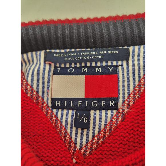 VINTAGE Tommy Hilfiger Mens Sz LG Red Heavy  Knit Sweater - Picture 3 of 3